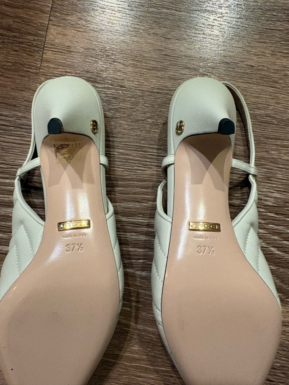 Gucci Matelasse Chevron Charlotte White Leather Slingback shoes Size 37.5 - Picture 3 of 9
